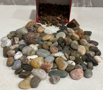Collection Of Beautiful Rough & Polished Stones Including Petrified Wood, Agate, Pink Granite Sphere & More, Plus Small Pieces Perfect For Making Jewelry!