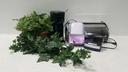 New Wired Doorbell, Coffee maker, Lincolin Battery Charger, Bread metal container, Fake house plant decor