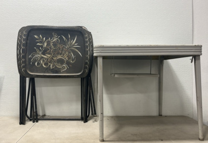 (1) Antique Child&rsquo;s Table (4) Folding Dinner Tables