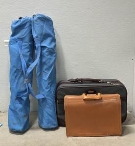 (1) Light Brown Case Can&rsquo;t Open Need Key (1) Jaguar Grey & Red Suit Case (2) Camping Chairs