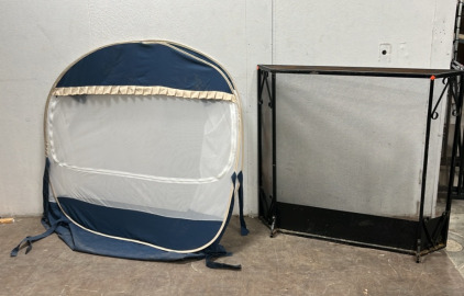 (1) Pop Up Tent (Blue & White) (1) Fire Place Cover 47&rdquo;x43&rdquo;