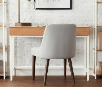 (1) Donnelly White Metal and Natural Wood Finish Writing Desk with 2 Drawers (42 in. W x 30 in. H)- Home Depot Exclusive