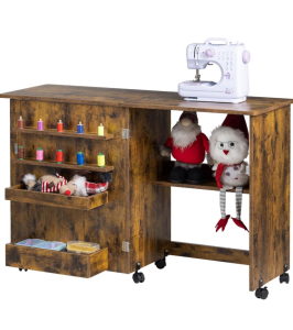 Vividwood<br/>4.3 4.3 out of 5 stars 380<br/>Folding Sewing Table, Multipurpose Sewing Machine Table with Compact Design, Wheels, Shelves, Bins, Pegs, Magnetic Locks (Rustic-Brown)