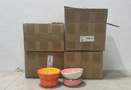 (4) Boxes Of Cat Bowl Strawberry&Pumpkin Shape 2 Pank