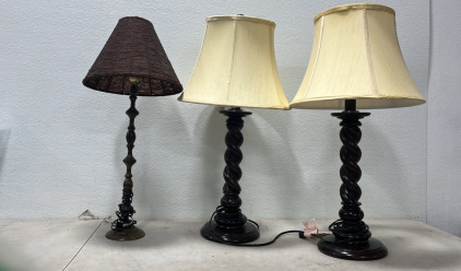 (3) Side Table Lamps W/ Lampshade