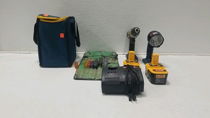 RYOBI Power Drill and Flashlight w/ (2) Batteries and Charger, Carry Bag, Screwdriver/Wrench Set