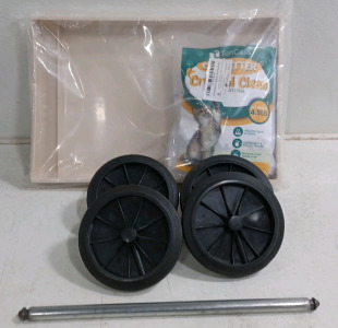 (4) Garbage Recepticle Replacement Wheels (1) Axle Bar for Wheels (1) TonGass Reusable Self- Cleaning Cat Litter Box Tray Refills with 4.5LB Crystal Cat Litter Compatible with PetSafe ScoopFree Automatic Cat Litter Box (Beige) - Fits All 1st and 2nd Gen