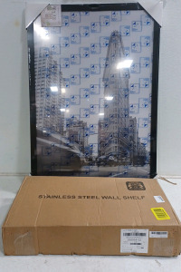 (1) Stainless Steel Wall Shelf (1) Wall Decor