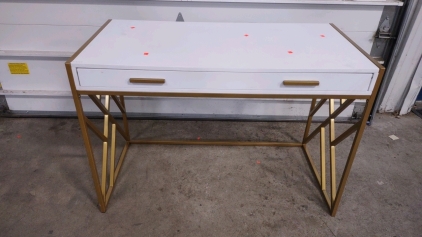 3'7&frac14;"x1'9&frac34;"2'5&frac12;" White/ Gold Desk w/ Drawer