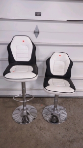(2) Black & White Leather Bar Stools w/ Backrest