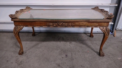 (1) 38&frac14;"x18"x17&frac12;" Glass & Wooden Top Coffee Table