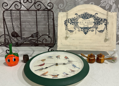 (2) Recipe Book Stands (1) Bird Wall Click & Knick Knacks