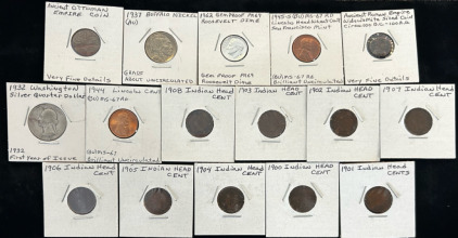 Assorted Collector Coins, Including- Ancient OTTOMAN Empire Coin, Vintage Indian Head Coins