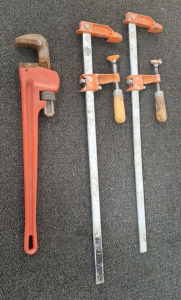 (1) Pittsburgh 24" Pipe Wrench & (2) 28" Bar Clamps