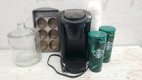 Coffee Maker, Glass Jar, Oven Pans, Coffee cups and Lids