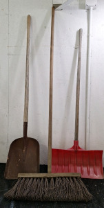 (1) Square Nosed Shovel, (1) Long Bristled Push Broom & (1) Snow Shovel