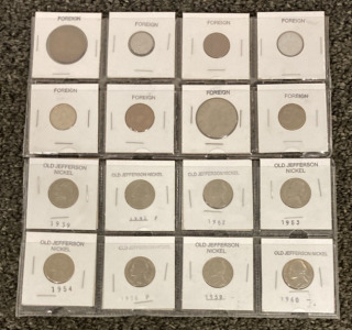 (8) Foreign Coins And (8) Old Jefferson Nickels