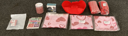 (3) Silicone Air Fryer Bowls, (3) Heart Shape Tablecloths, Stickers, And More