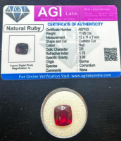 11.95 Ct Natural Cushion Cut Red Ruby Gemstone W/COA