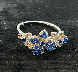 Size 10 Blue Sapphire Floral .925 Ring