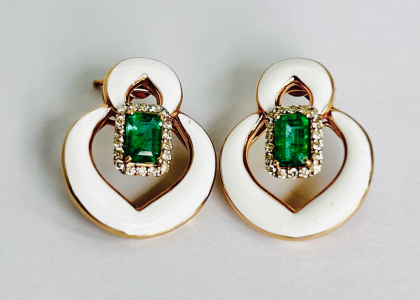 $6,620 Value, 14K Gold Emerald & Diamond Earrings