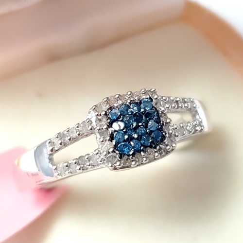 $500 Silver Blue And White Diamond(0.49ct) Ring