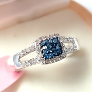 $500 Silver Blue And White Diamond(0.49ct) Ring