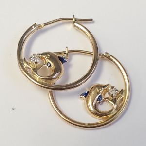 $150 10K Cz 0.5G Earrings ( WITH DOLPHINS )