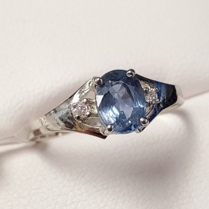$1750 10K Sapphire(1ct) Diamond(0.06ct) Ring ( SIZE 7.5 )