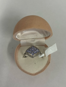 Silver Purple Gem Ring ( Size 8.5 )