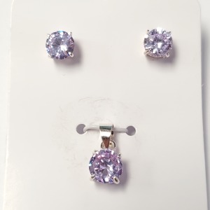 $60 Silver Pink Cz Earring And Pendant Set
