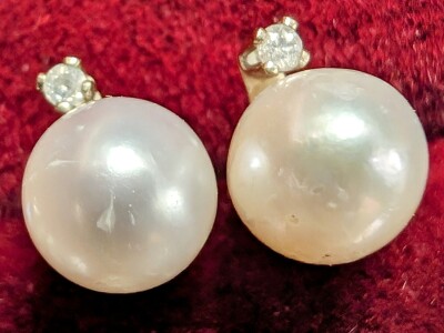 $240 14K Fresh Water Pearl With Diamond 0.02Ct Earrings