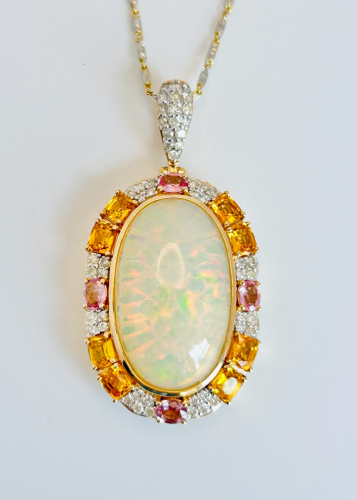 $10,900 Value, 14K Gold Opal, Diamond, & Multi-Color Sapphire Necklace