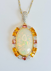$10,900 Value, 14K Gold Opal, Diamond, & Multi-Color Sapphire Necklace