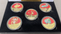 Set Of (5) 99.9% 24K Gold Plated “Pokémon” Coins W/ C.O. A. And Case - 2