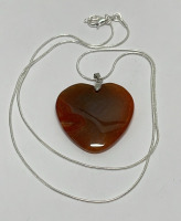 67.35ct. Orange Dragon Veins Agate Heart Pendant W/ Silver .925 Necklace