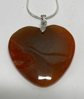 67.35ct. Orange Dragon Veins Agate Heart Pendant W/ Silver .925 Necklace - 2