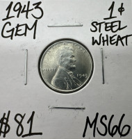 1943 MS66 Gem World War II Steel Wheat Penny - 2