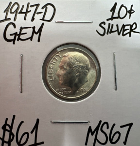 1947-D MS67 Gem Mint State Silver Dime