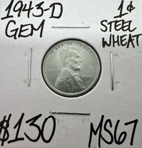 1943-D MS67 Gem World War II Steel Wheat Penny