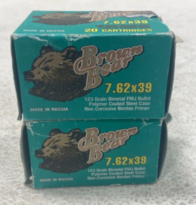 (2)Boxes of Brown Bear 7.62x39 123Gr FMJ Bullets Non corrosive Berdan Primer