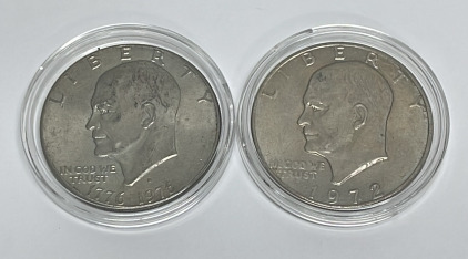 (2) Eisenhower One Dollar Coins Dated 1972 And Centennial 1776-1976