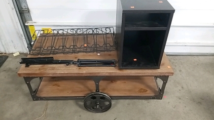 Wooden/Metal Display Cart w/ Small Box Shelf, Small Rack, Foldable Music Stand