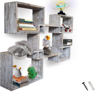 NEW! (2) Comfify 5-Pc. Decorative Floating Shelves Set In Rustic White Finish