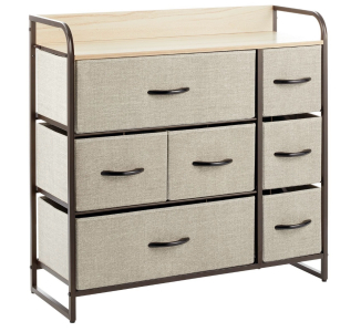 NEW! (1) mDesign Large Storage Dresser Furniture Unit with 7 Fabric Drawers In Bronze/Linen