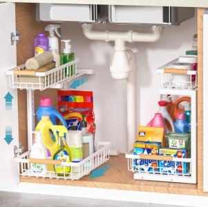 NEW! 2-Pack 2-Tier Undersink/Cabinet Slide Out Organizer (White)