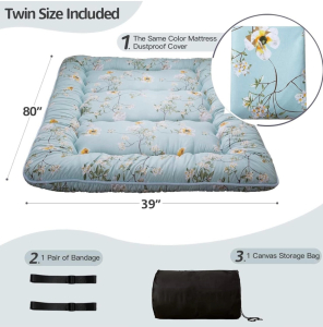 (1) NEW! MAXYOYO Twin Size Rustic Floral Floor Mattress Great For Camping, Lounger Bed, Couches Sofas & Mattress Topper