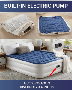 (1) NEW!! King Size Air Mattress with Built in Pump, 18&rdquo; Elevated Quick Inflation/Deflation & Durable (Blue/Gray)