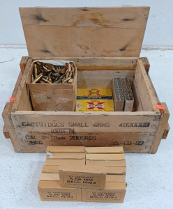 (1) Bullet Casings - Various Sizes - Empty (1) Wood Ammo Crate w/ Lid