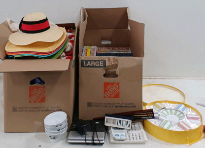 (1) Sushi Serving Trays & Rice Bowls (1) Set Of 2 Chop Sticks w/ Hardcase (1) Very Nice Coffee & Tea Mugs (1) Box Of Blankets (1) Box Of Board Games - Assorted (6) Sun Hats and More!!